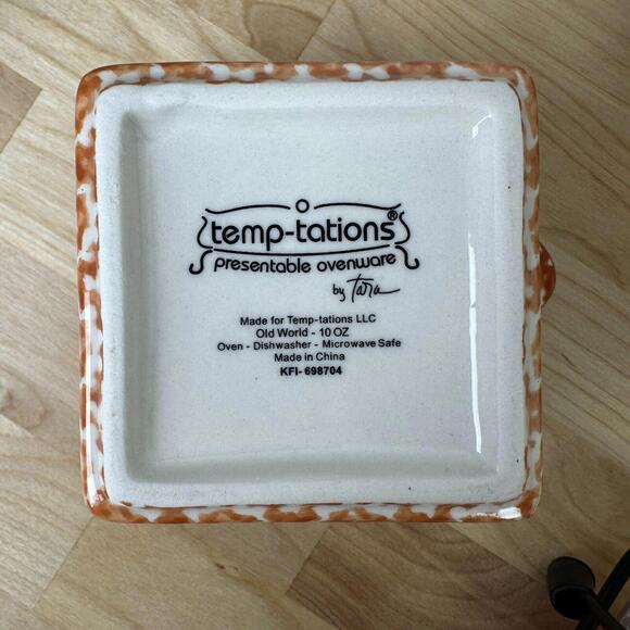 5pc Set Temptations Old World ORANGE 1.5 QT Bakeware Dish w/Rack/Trivet/Ramekins - Picture 7 of 9